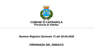 Comune di Caprarola Ordinanza n.13_20/04/2020