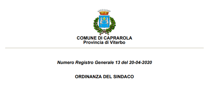 Comune di Caprarola Ordinanza n.13_20/04/2020