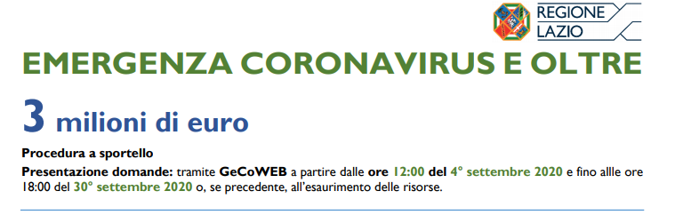 Regione Lazio Avviso_Emergenza coronavirus e oltre