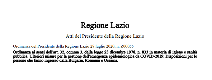 Regione Lazio_Ordinanza Z00055 del 28/07/2020