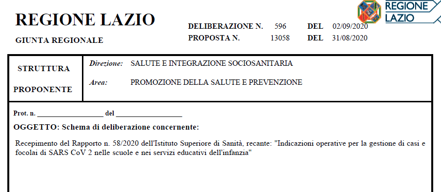 Regione Lazio_Deliberazione n.596 del 02/09/2020