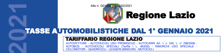 Regione Lazio tariffario tasse automobilistiche