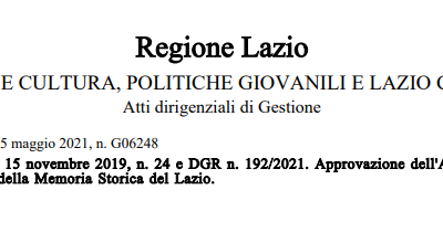 Regione Lazio – Avviso pubblico Valorizzazione della Memoria Storica del Lazio