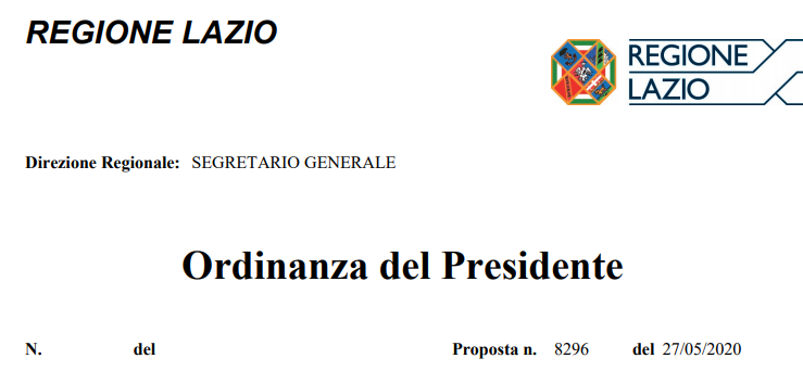 Regione Lazio_Ordinanza Z00043 del 27/05/2020
