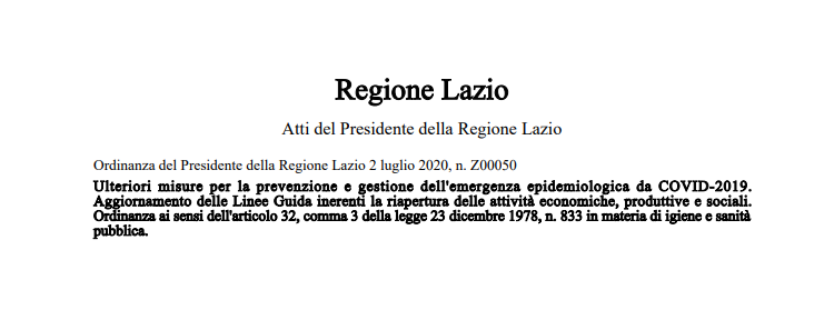 Regione Lazio_Ordinanza Z00050 del 02/07/2020